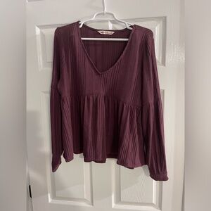 SO Red and Purple Ribbed Peplum Blouse